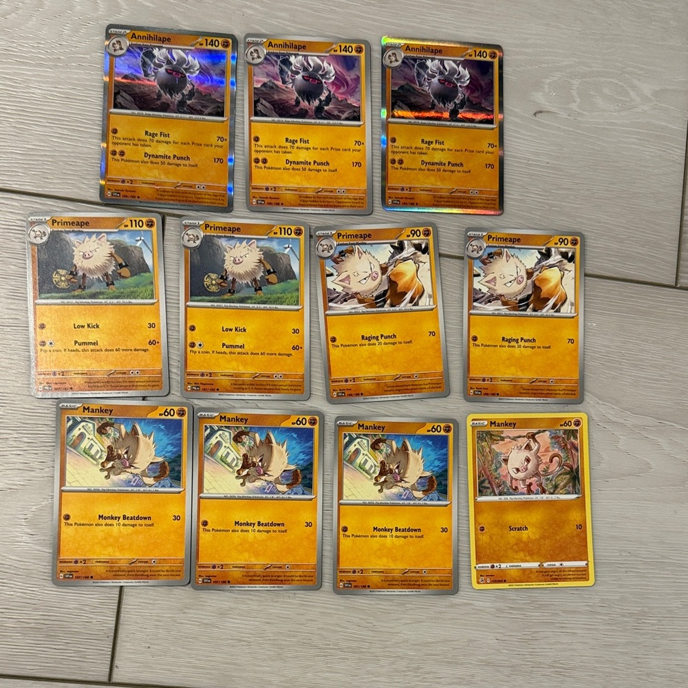 Pokemon Card Set with Primeape,  Mankey, and Annihilape.